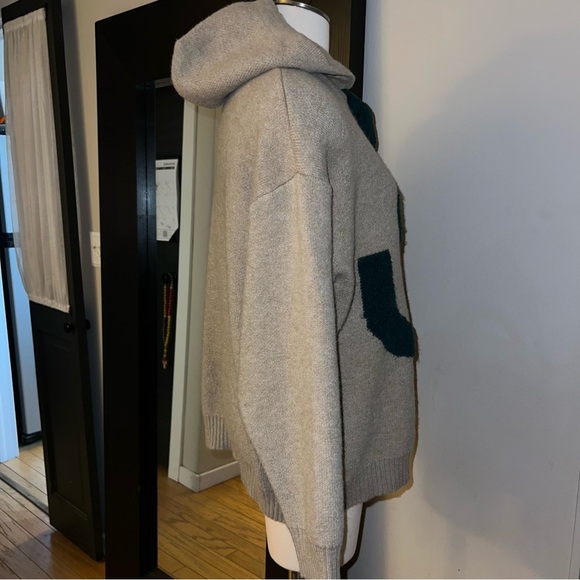 Tan Oversized Green Smiley Face Sweater Hoodie Large - Picture 5 of 11